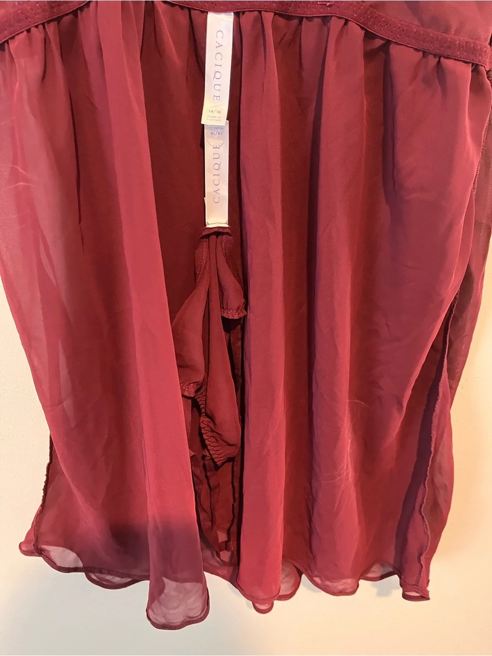 Cacique Burgundy Lace Babydoll Lingerie Set Adjustable Straps Matching Panties